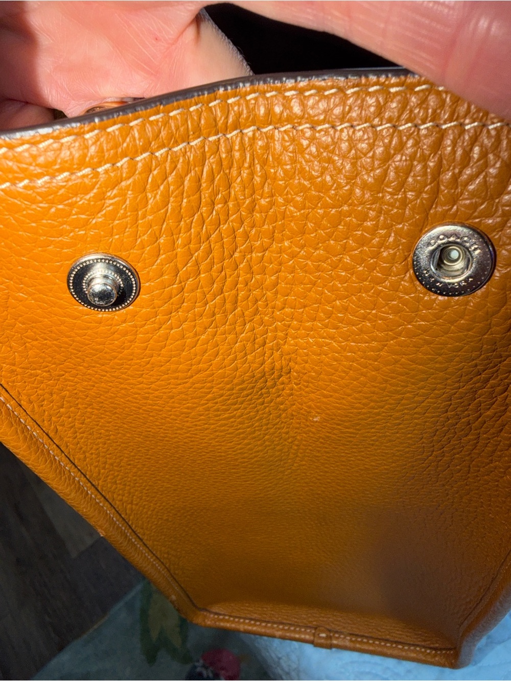 Coach Tan Pebbled Tote with Maroon Canvas Branded Strap - Picture 14 of 15